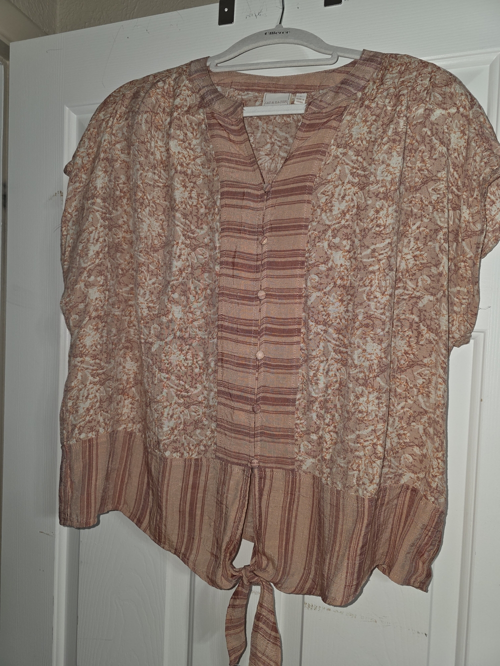 Zac & Rachel Blush-Peach Printed Button Tie-Hem Blouse